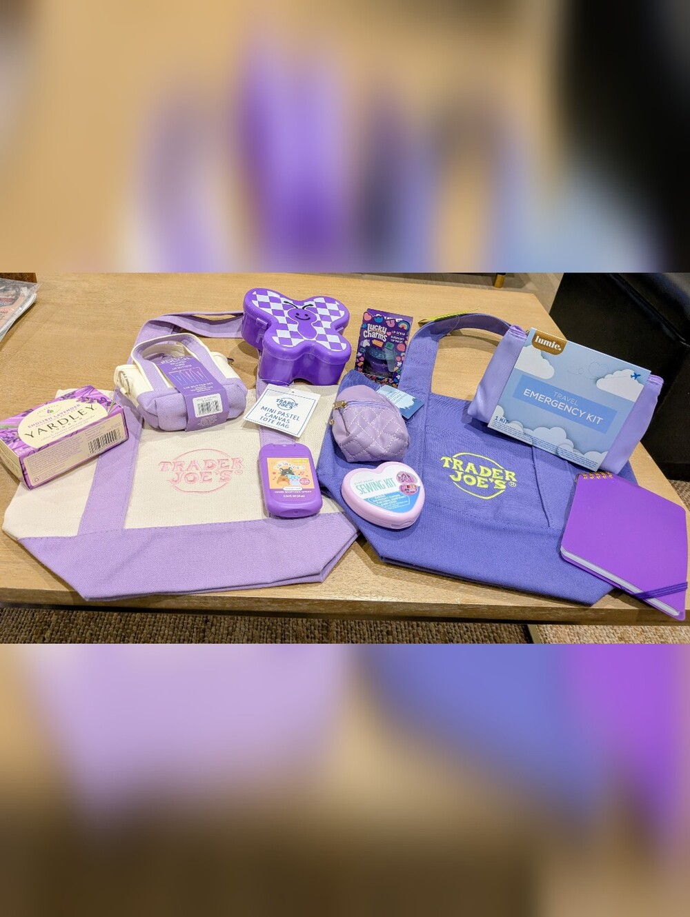 💜Trader Joe's Mini Lavender/Purple Tote Set with Matching Accessories🍇